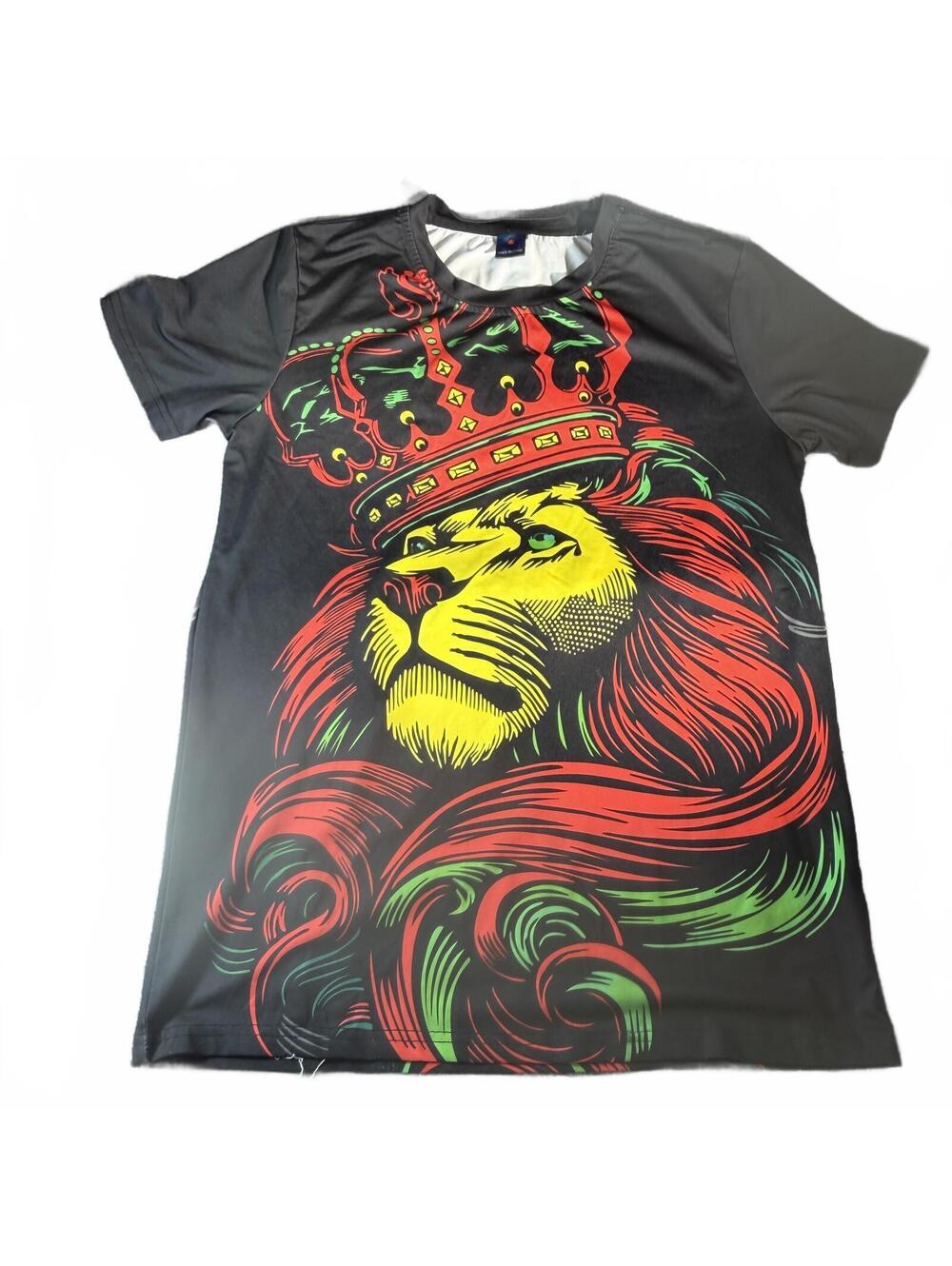 Vibrant Lion with Crown Kids XL T-Shirt - All Over Print Red Yellow Green Soft